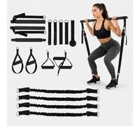 Kit Barre Pilates Relaxdays, Coloris au Choix | 4 bandes de résistance, 30-160 lb, poignées, boucles, ancrage de porte, sac, barre Pilates