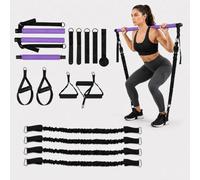 Kit Barre Pilates Relaxdays, Coloris au Choix | 4 bandes de résistance, 30-160 lb, poignées, boucles, ancrage de porte, sac, barre Pilates
