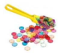 Kit baton magnetique loto ramasse jetons + 100 pions de marquage aimante - jaune multicolore - set accessoire jeu bingo et carte Multicolore