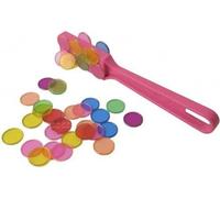 Kit Baton Magnetique Loto Rose Et 100 Pions Multicolore Aimantes - Ramasse Jetons - Jeu Bingo - Set Accessoires 2 En 1 Et Carte