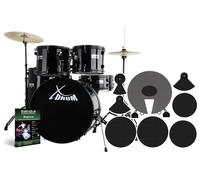 Kit Batterie Acoustique 20'' Ensemble Complet Tabouret Sourdine Cymbales Noir