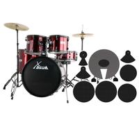Kit Batterie Acoustique 22'' Ensemble Complet Tabouret Sourdine Cymbales Rouge