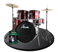 XDrum Rookie 22" Fusion Batterie Complète Ruby Red - Idéal pour Débutants - Matériel Stylé en Noir - Inclus Baguettes, Guide de Montage et École de Batterie - Rouge