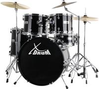 Kit Batterie Acoustique 22'' Noir Set Complet Cymbales Tabouret Hardware Pedale
