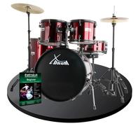 Kit Batterie Acoustique 22'' Studio Ensemble Complet Tabouret Cymbales Rouge Set