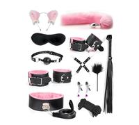 Kit BDSM 12 Pièces Avec Plug Anal Queue, Menottes, Collier, Pinces De Seins - Jouet Adulte Pour Couples Débutants - Rose (Noir et rose)