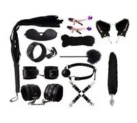 Kit BDSM 12 Pièces Avec Plug Anal Queue, Menottes, Collier, Pinces De Seins - Jouet Adulte Pour Couples Débutants - Rose (Noir)