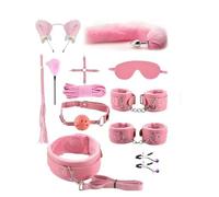Kit BDSM 12 Pièces Avec Plug Anal Queue, Menottes, Collier, Pinces De Seins - Jouet Adulte Pour Couples Débutants - Rose (Rose)