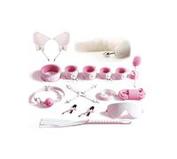 Kit BDSM 12 Pièces Avec Plug Anal Queue, Menottes, Collier, Pinces De Seins - Jouet Adulte Pour Couples Débutants - Rose (Blanc)