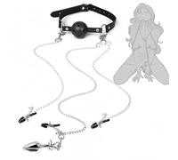 Kit BDSM Harnais pour Couples - Plug Anal en Acier Inoxydable, Bâillon Respirant, Pinces à Tétons et Clitoridiennes, Harnais Réglable en PU, Accessoires de Bondage Érotique