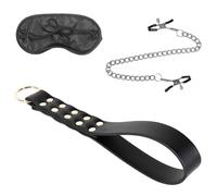Kit BDSM Professionnel - Cravache Sexy Érotique en Cuir,Pinces pour Mamelon avec Chaînes Métal & Masque pour les yeux,Ensemble BDSM pour Débutants et Experts,Jeu de Rôle Cadeau Couple