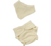 Heless 4201-Vêtements 100% Coton Bio, Set de 2 pièces avec Couche en Tissu et Bavoir en écru pour poupées et Animaux en Peluche de 28 à 35 cm, 4201, Beige