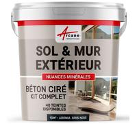 KIT BETON CIRE EXTERIEUR : Pour sol, mur, terrasse, balcon, escalier 10 m² (en 2 couches) - Aronia Gris Noir