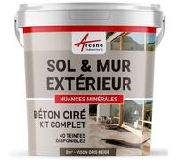 KIT BETON CIRE EXTERIEUR : Pour sol, mur, terrasse, balcon, escalier - 2 m² (en 2 couches) Vison Gris Beige