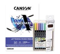 Kit Bloc Canson Graduate Lettering Multitécnica 20 Hojas 200g, Lyra Aqua Brush Duo Tonos Pastel 6 uds, Rotuladores Doble Punta: una Fina y otra Pincel y Graphite Technical 6 uds - Ofituria