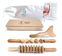 Kit boisthérapie corporelle - Rouleau anti-cellulitique - Rouleau de bois - 2 rouleaux de massage musculaire et planche de moulage en bois, manuel d'instructions et boîte