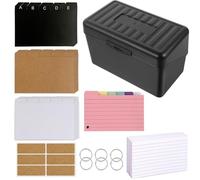 Kit Boîtes Index Noire, Fiche Flash Revision, Fiches Doublures Colorée avec 6 Anneaux, 6 Autocollants, Boîte Cartes Apprendre Mémoire pour Notes, Fournitures Scolaires, Bureau, Déplacements, Recettes