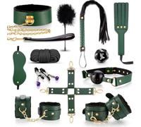 Kit Bondage BDSM 12 Pièces avec Menottes, Attaches Chevilles, Collier avec Laisse, Fouet, Paddle, Bâillon, Masque et Dés, Accessoires Jeux de Rôle Adultes pour Couples