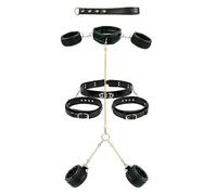 Kit Bondage BDSM 7 Pièces pour Couples, Ensemble Modulable en Cuir PU, Toutes les Pièces Amovibles et Utilisables Séparément, Collier, Menottes Poignets, Cuisses, Chevilles, Ceinture & Chaînes