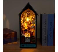 Kit Book Nook de Noël, Maison de Poupée en Bois Miniature à Monter Soi-Même, Mini Étagère Coin et Lumière LED, Décoration Cadeau Maquette Créatif pour Adultes (Restaurant)