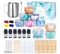 Kit Bougie a Faire Soi Meme Adulte, Kit Diy Bougies pour Débutants et Avancés avec avec 480G de Cire D'abeille,9 Boîtes à Bougies,6 Huiles Parfumées,8 Blocs de Couleur,Pot de Fusion de La Cire