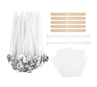 Kit Bougie DIY Complet - 100 Mèches pour Bougie en Coton 10 cm, 5 Supports Bois, 2 Tubes à Mèche et 100 Pastilles Adhésives - Idéal pour Faire Ses Bougies Maison (Meche Bougie, kit Bougie)