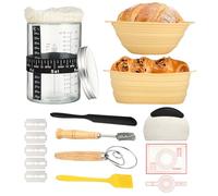 Kit Boulangerie avec Paniers à Levain Silicone Rond & Ovale, Bocal en Verre Gradué, Coupe-Pâte, Spatule, Accessoires de Pâtisserie pour Pain et Fermentation