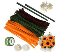 Kit Bouquet de Fleur Fil Chenille, 300 Pièces Cure Pipe Chenille, avec étamine de Fleurs, 2 Ruban Fleuriste Adhésif, 20 Tiges de Fleurs Metallique de 40 cm et 30 cm, 2 Ruban Organza (Set A)