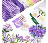 Kit Bouquet Fleurs Cure-Pipe Violet, 600 Pièces Chenilles pour Loisirs Créatifs 7 Couleurs Pipe Cleaner, Idéal comme Cadeau pour la Fête des Mères, la Saint-Valentin et Noël