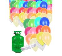 Kit bouteille d'hélium avec 50 ballons multicolores et ruban - Multicolore