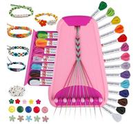 Kit bracelet enfant, 28 fils et perles lettres, loisir créatif pour filles | Plateau à tresser avec pinces et rangement, 14 couleurs de fil, bracelets d'amitié, cadeau filles et garçons 8-12 ans