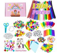 Kit Bricolage Enfant, 1200+Pièces Enfant Feutrine Loisirs Creatif Diy Activites Manuelles, Kit Creatif Enfant Avec Ponpon Couleur Enfant, Pipe Cleaners, Bâtons Popsicle, Plume, Autocollants