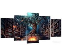 Kit Broderie Diamant Bibliothèque Carré 5 Pièces, Magie Diamond Painting Grand Format 250x125cm, 5D DIY Tableau Multi Panneaux Strass Point de Croix, Loisir Créatif Adulte, Décoration Murale W5-633