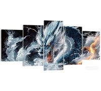 Kit Broderie Diamant Dragon Carré 5 Pièces, Animal Diamond Painting Grand Format 50x30cm, 5D DIY Tableau Multi Panneaux Strass Point de Croix, Loisir Créatif Adulte pour Décoration Murale Salon W5-543