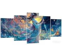 Kit Broderie Diamant Femme Carré 5 Pièces, Anime Diamond Painting Grand Format 50x30cm, 5D DIY Tableau Multi Panneaux Strass Point de Croix, Loisir Créatif Adulte pour Décoration Murale Salon W5-517
