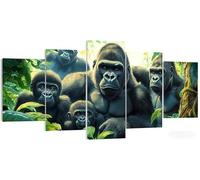 Kit Broderie Diamant Gorille Carré 5 Pièces, Animal Diamond Painting Grand Format 150x90cm, 5D DIY Tableau Multi Panneaux Strass Point de Croix, Loisir Créatif Adulte pour Décoration Murale W5-641