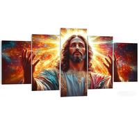 Kit Broderie Diamant Jésus Carré 5 Pièces, Christ Diamond Painting Grand Format 150x80cm, 5D DIY Tableau Multi Panneaux Strass Point de Croix, Loisir Créatif Adulte pour Décoration Murale W5-193