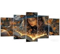 Kit Broderie Diamant Sorcière Carré 5 Pièces, Livres Diamond Painting Grand Format 125x75cm, 5D DIY Tableau Multi Panneaux Strass Point de Croix, Loisir Créatif Adulte pour Décoration Murale W5-509