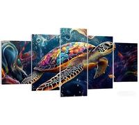 Kit Broderie Diamant Tortue Carré 5 Pièces, Animal Diamond Painting Grand Format 50x30cm, 5D DIY Tableau Multi Panneaux Strass Point de Croix, Loisir Créatif Adulte pour Décoration Murale Salon W5-539