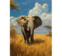 Kit Broderie Point de Croix 11CT pour Adultes Débutants,Canevas Pré Imprimé 40x50 cm avec Fils et Aiguille,Kit de Broderie DIY Complet pour Décoration Murale,Éléphant des prairies d'Afrique