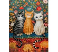 Kit Broderie Point de Croix DIY Adulte,Canevas Pré-Imprimé 11CT 40x50cm pour Débutants,Kit Complet avec Fils,Aiguille et Toile pour Créations Faciles et Relaxantes,3 chats de dessins animés