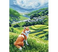 Kit Broderie Point de Croix Estampé 11CT Facile pour Débutants et Adultes,Ensemble Initiation DIY Créatif avec Motifs pour Loisirs Manuels à la Maison,Chien jouant dans l'herbe-60x80cm