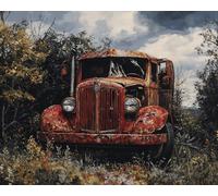 Kit Broderie Point de Croix Estampé 11CT,Toile Imprimée 40x50 cm avec Fils et Aiguilles,Kit de Démarrage DIY pour Débutants et Adultes,Ensemble Complet de Loisirs Créatifs,Camion rétro minable