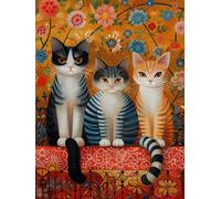Kit Broderie Point de Croix Estampé 11CT,Toile Imprimée 40x50 cm avec Fils et Aiguilles,Kit de Démarrage DIY pour Débutants et Adultes,Ensemble Complet de Loisirs Créatifs,3 chats de dessins animés