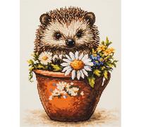 Kit Broderie Point De Croix Fleurs Imprimé Tissu De Grille, Hérisson Dans Un Pot De Fleurs,11Ct 40X50Cm Point De Croix Kit De Broderie Diy Œuvres D'Art Faites À La Main Pour Adultes Début