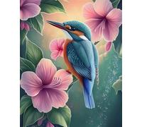 Kit Broderie Point De Croix Fleurs Imprimé Tissu De Grille, Martin-Pêcheur Et Fleurs,11Ct 40X50Cm Point De Croix Kit De Broderie Diy Œuvres D'Art Faites À La Main Pour Adultes Début