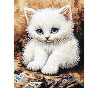 Kit Broderie Point De Croix Paysage Imprimé Tissu De Grille 40X50Cm,Chat Blanc Mignon Triste Aux Yeux Bleus 11Ct Point De Croix Kit De Broderie Diy Œuvres D'Art Faites À La Main Pour Adultes