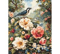 Kit Broderie Point De Croix Paysage Imprimé Tissu De Grille 40X50Cm,Fleurs, Oiseaux Et Pies 11Ct Point De Croix Kit De Broderie Diy Œuvres D'Art Faites À La Main Pour Adultes Débutants