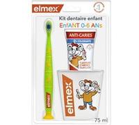ELMEX - Kit Elmex Enfant - 1 Brosse à Dents Enfant + 1 Dentifrice Enfant 0-6 Ans + 1 Gobelet pour la Brosse à Dents - Coloris de la brosse aléatoires