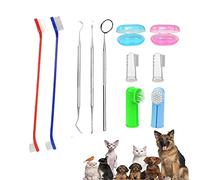 Kit Brosse à Dents Pour Chien, Silicone,Double Tête à Manche Long,Outils en Métal,Kit Professionnel de Nettoyage des Dents D'animaux de Compagnie(11 Pièces)